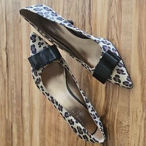 Leopard Print Women's Heels with Black Bow